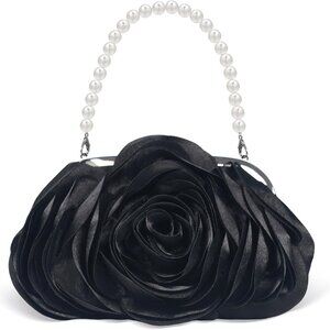 Women Satin Clutch Purse 3D Floral Evening Handbag with Chain Strap